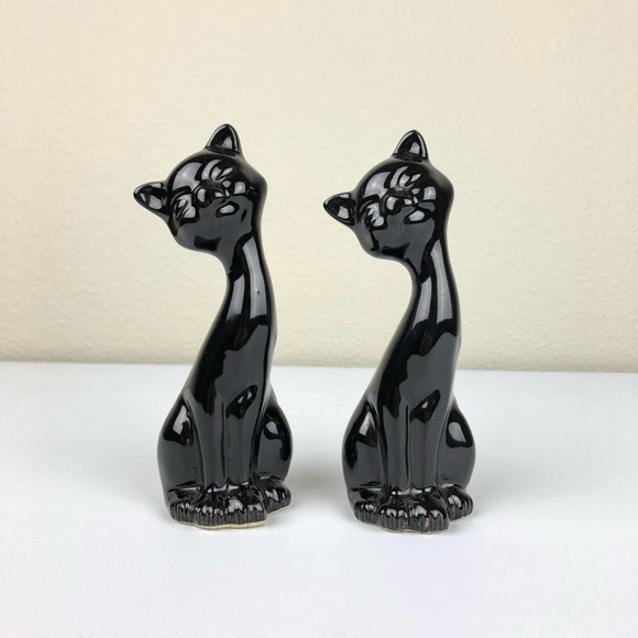 VTG Set of 2 MCM 6" Tall Black Cat Figurines Moder - Picture 2 of 10